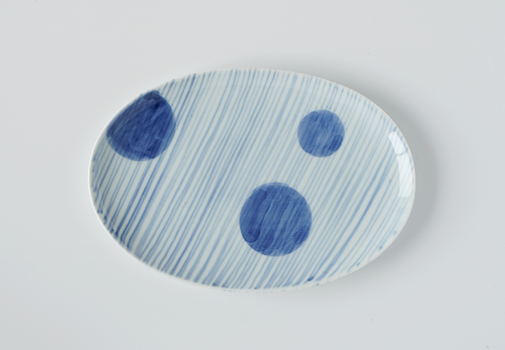 波佐見焼　窯元　陶房青　AO SHOP　吉村陶苑　丸紋十草　楕円皿