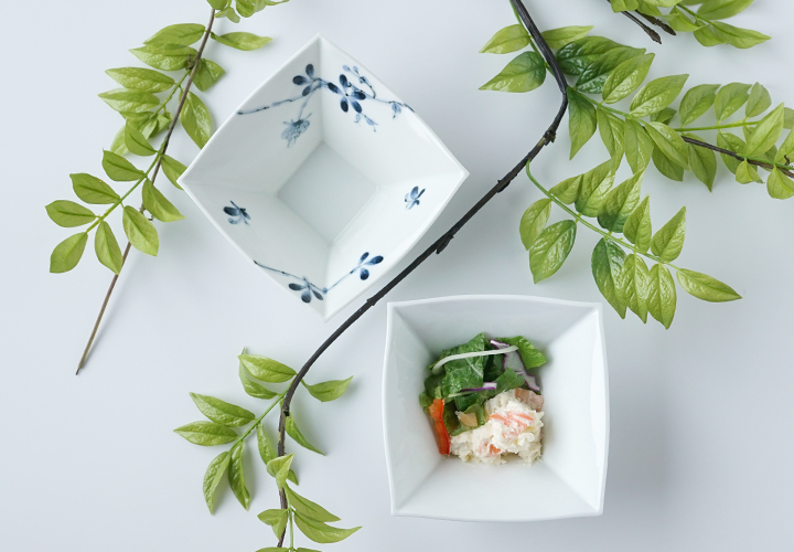 波佐見焼　窯元　陶房青　AO SHOP　吉村陶苑　白亜　角小鉢